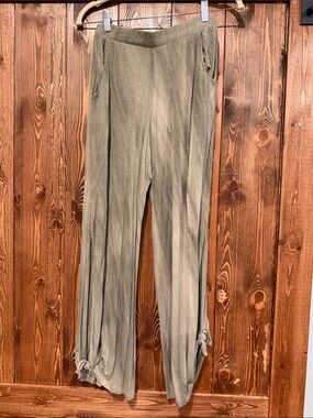 7th Ray Olive Green Knit Tie-Hem Capris